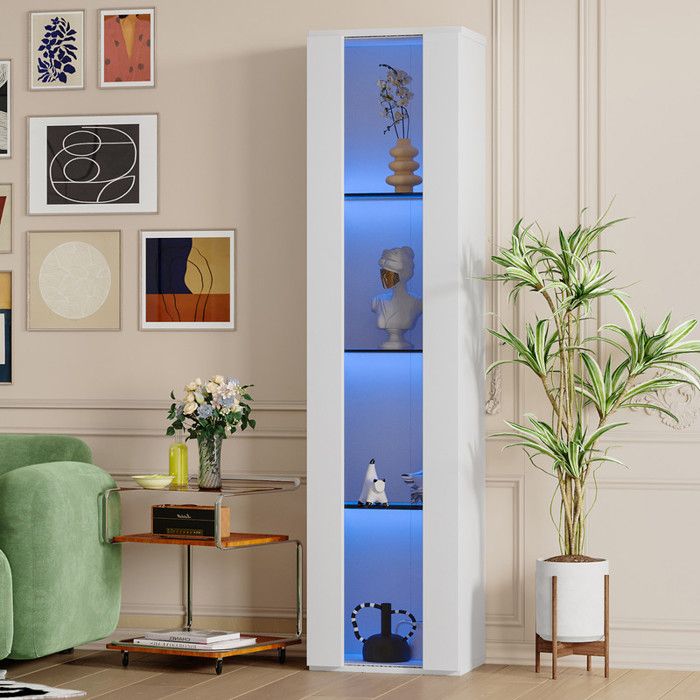 Vitrine 40x29x170 cm en Verre Vitrine Armoire en Éclairage LED a Changement de Couleur Réglage Via Application Armoire Blanc