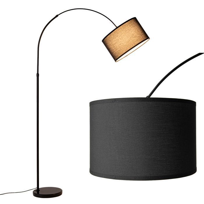 Lampe sur pied arc avec abat-jour textile noir de 40 cm base en marbre hauteur réglable jusquà 180 cm E27