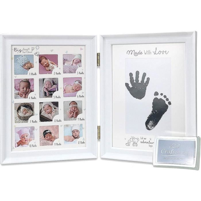 Kit Empreintes Bébé QOCUILC - Cadre Bois Souvenir Naissance Avec Empreintes Mains Et Pieds