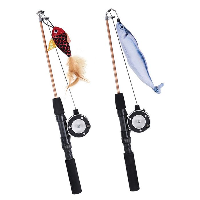 Meilleurs prix pour Lot de 2 jouets interactifs pour chat jouets de pêche interactifs pour chat canne à pêche rétractable (poisson rouge saumon)