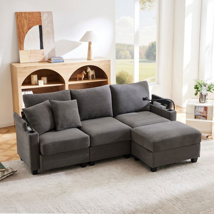 Canapé Moderne En U, Rembourré Beige – 5 Places, Revêtement Cuir, JVMOEBEL