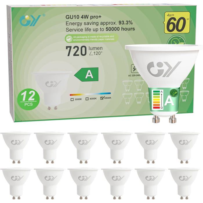 GY Ampoules LED GU10 Classe A 4W Equivalent 60W, 720LM 6500K Blanc — free download