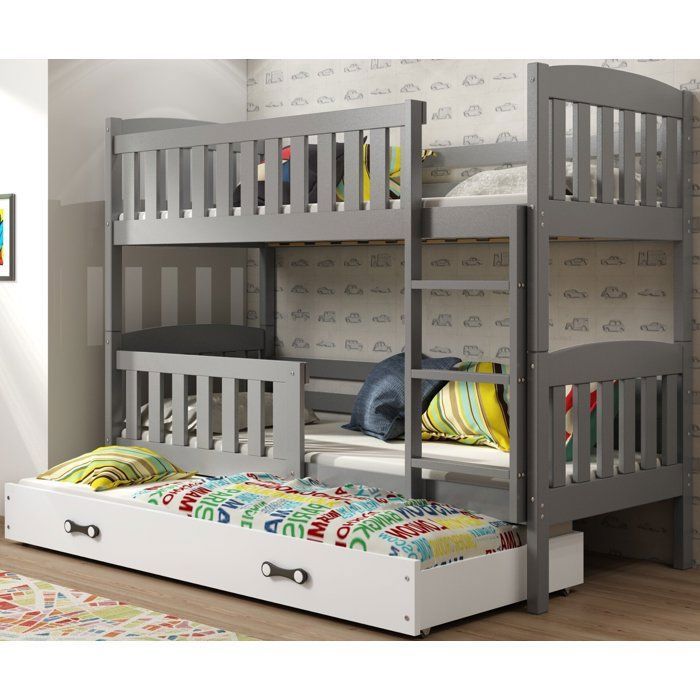Lit superposé quba 3places 90x190 en bois de pin barrière de sécurité 3xsommier séparable en 2 lit 3 places sans matelas(gris) Lit superposé quba 3places 90x190 en bois de pin barrière de sécurité 3xsommier séparable en 2 lit 3 places sans matelas(gris)