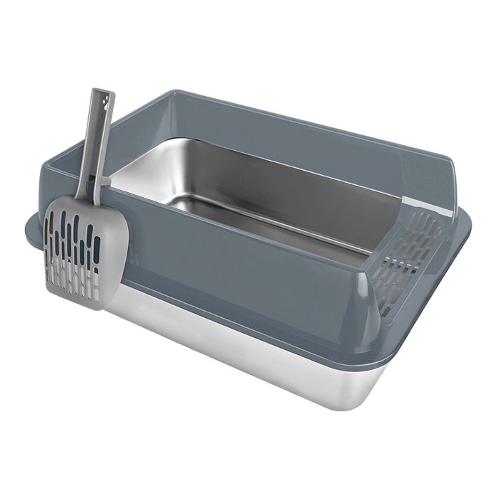 Comparer les prix de KEDIA Bac à litière pour Chat - en Inox - Semi-ouvert - Durable Anti-rust Facile à Nettoyer - 50*35*24cm - Gris