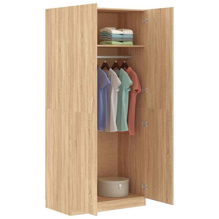 Garde-robe en bois dingénierie - WIENS - Chêne sonoma - 90x52x200 cm - 2 portes - Compartiment haut - Penderie intégrée