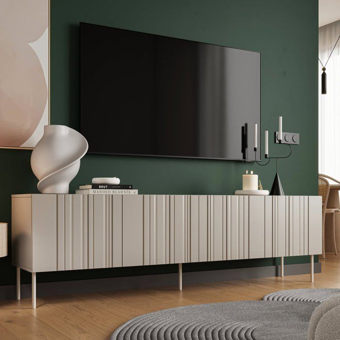 Meuble TV Trofa Dmora en bois noble beige 42x200 5x60h cm Meuble TV Trofa Dmora en bois noble beige 42x200 5x60h cm