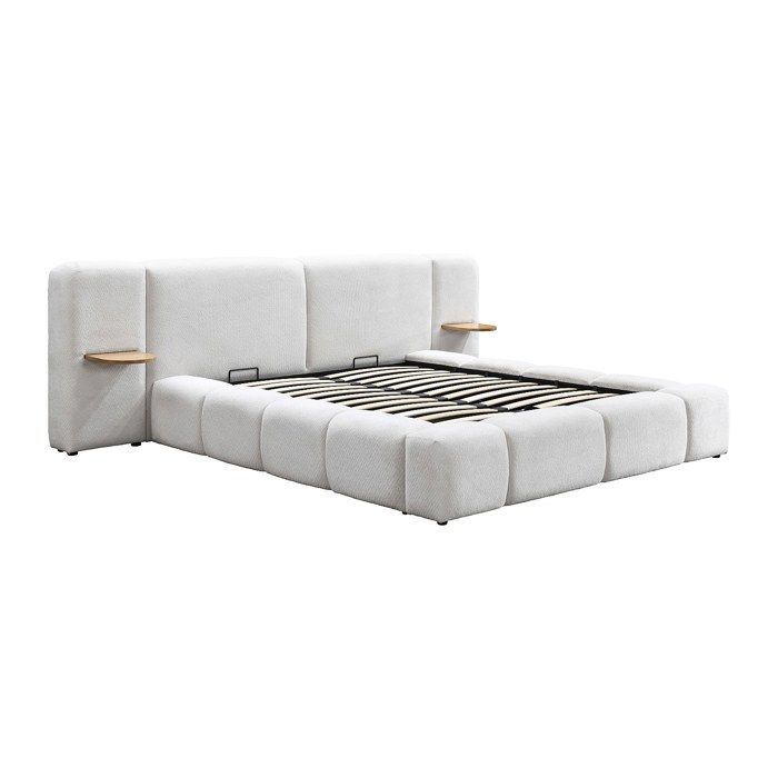 Lit coffre avec chevets 160 x 200cm – Tissu bouclette – Beige – VILACO