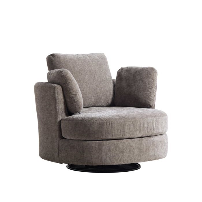 Fauteuil Pivotant 360° avec Base Métallique Chaise Relax Chaise Lounge Confortable pour Salon et Chambre Gris