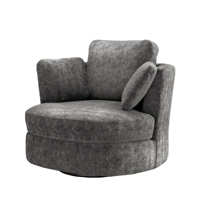 Fauteuil salon cylindrique en chenille - fauteuil pivotant TV - fauteuil bergère - bois et métal - 103x90.5x86cm - gris