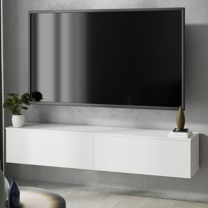 Meuble TV 160 cm Blanc Moderne NICOLE Meuble de Salon avec Rangement