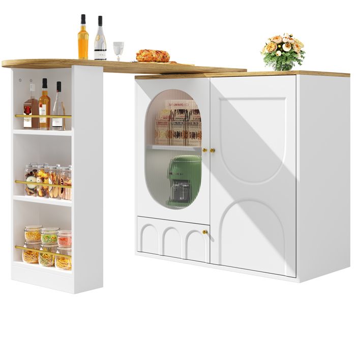 VLIVRA Meuble bar - avec 3 portes et plateau pivotant 360° - en MDF et métal - 138×39×105 cm - blanc