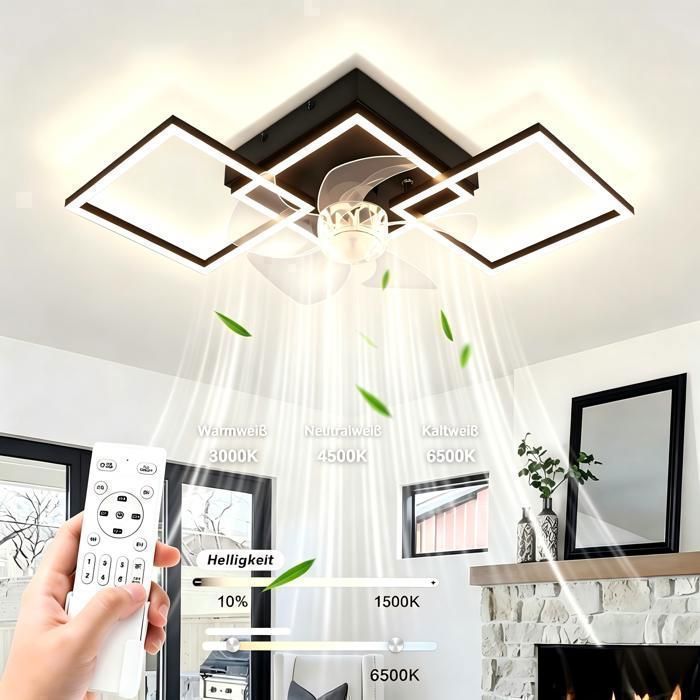 Ventilateur de plafond silencieux NETTLIFE avec éclairage LED 3000-6500K 6 vitesses télécommande minuterie chambre/salon 68 cm