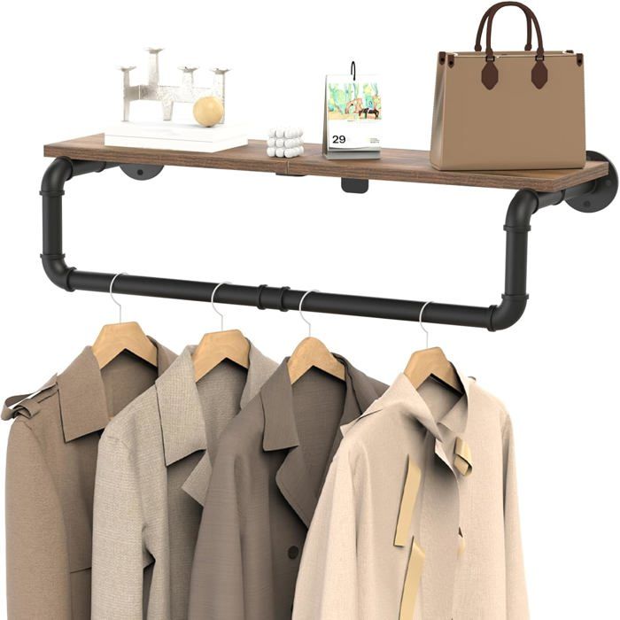 Industrial Tringle Vetement Murale Avec Etagere Porte Manteau Portants En Fer Économisez De LEspace Affichage Suspension Cintr