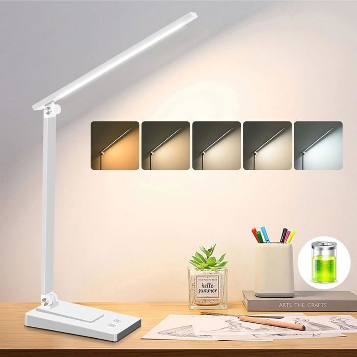 Lampe de bureau LED sans fil - CACTOSE - 800 lumens - Rechargeable USB-C - 5 modes de couleur - 5 niveaux de luminosité