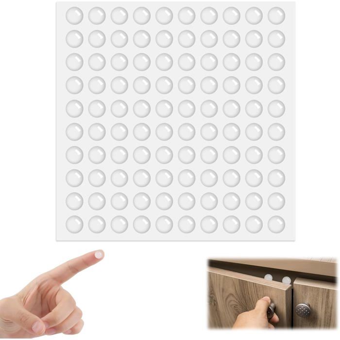 Butées de porte adhésives en silicone - VETOBIOL - Lot de 100 pièces - Transparent - Diamètre 8 mm - Épaisseur 2 mm