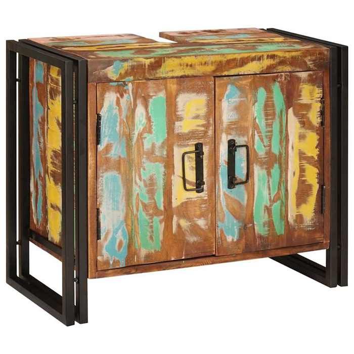 (11064)Moderne Meuble sous évier avec stockage avec étagère Multicolore Bois Recyclé Solide poid:20.31 kg