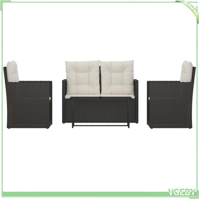 Ensemble de salon dextérieur 4 pcs - FAFEICY - 319196 - Résine tressée (PE) - Noir - Coussins crème