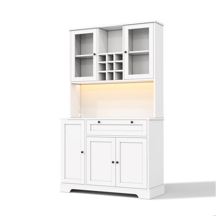 Meuble de cuisine - armoire haute - 1 tiroir - 5 portes - éclairage LED - prise électrique - casier à bouteilles - 180 x 105 x 40cm