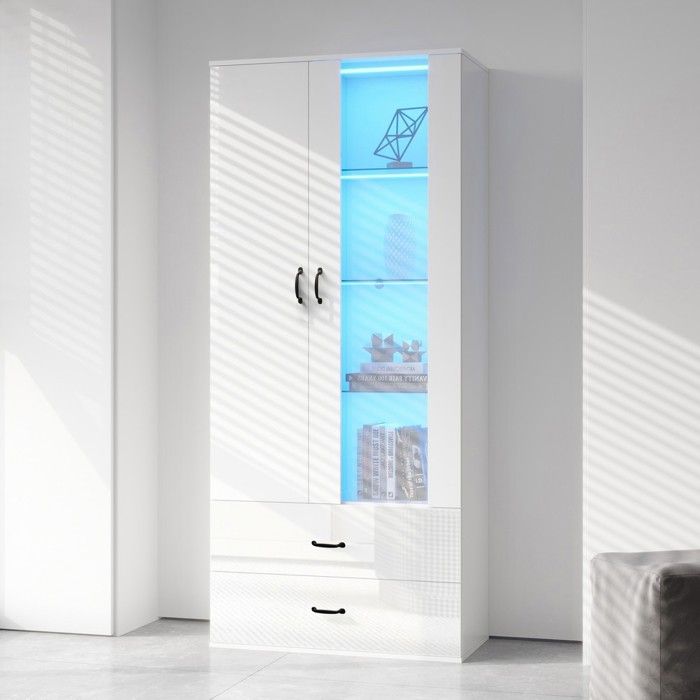 Vitrine LED - Zephmum - 2 portes transparente blanche