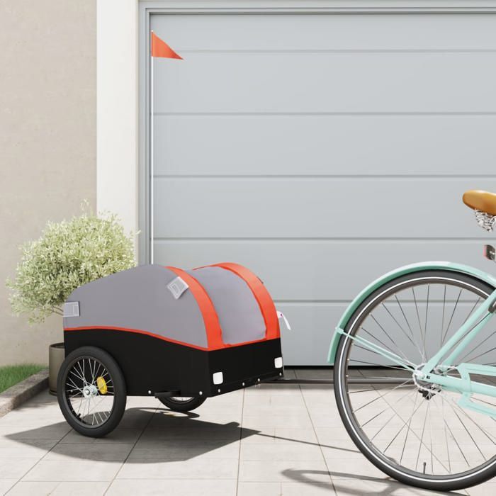 Remorque de vélo noir - vidaXL - tissu oxford - fer - noir et orange - orange - 30 kg - 123 x 52 x 53 cm 3268689