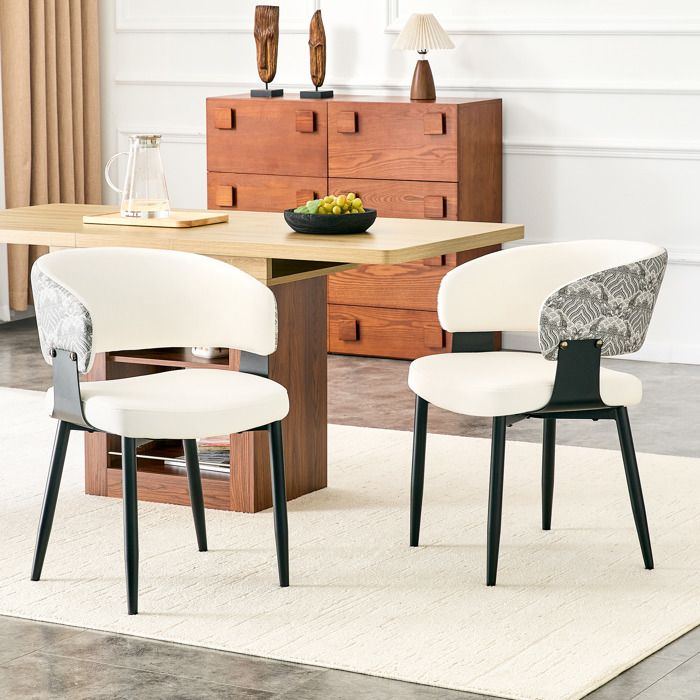 Chaises de salle à manger modernes - Ensemble de 2 - Blanc+Noir - PU - 46.5x48x77.3 cm - Fauteuils rétro avec accoudoirs