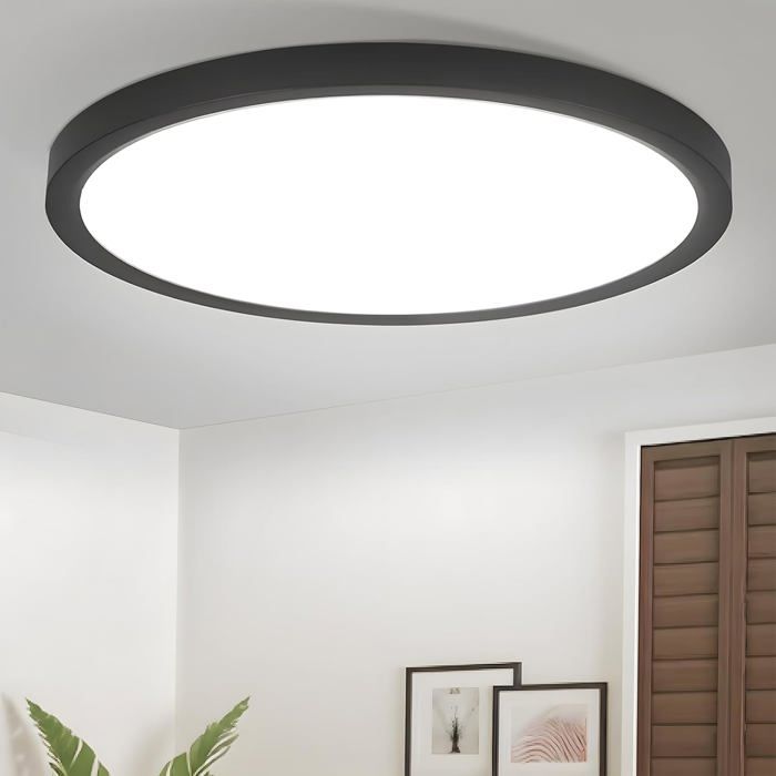 Plafonnier Led Pour Salle De Bain-23Cm Plafonnier Pour Chambre À Coucher 18W Noir Lampe De Cuisine Ronde Ip44 Étanche Lampe [AT243]