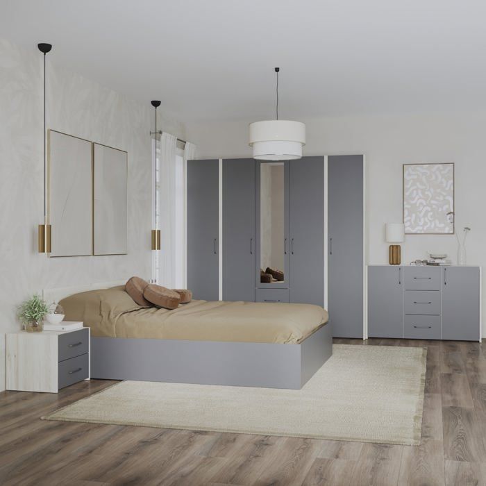 Ensemble chambre haaus Malmo V9 Lit 200 x 160 cm Chêne Blanc/Anthracite