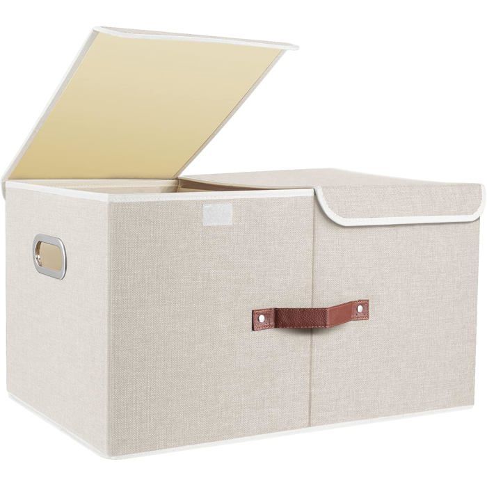 Boîte de rangement extra large 55 x 33 x 30 cm - avec séparateur pliable et lavable - en tissu polyester beige - lot de 1