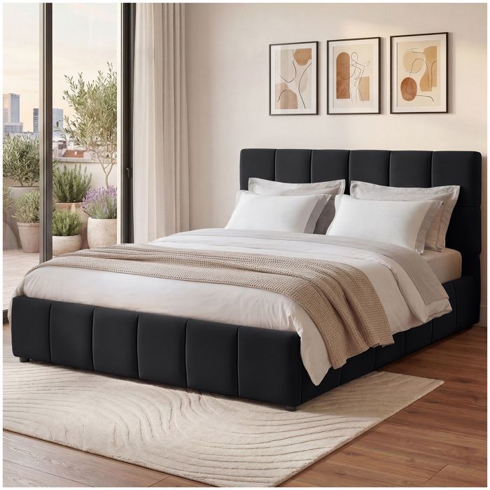 Ensemble de literie - TECTAKE - ensemble de literie polyvalent 2 niveaux de fermeté matelas confort 193 x 220 x 93 cm - noir
