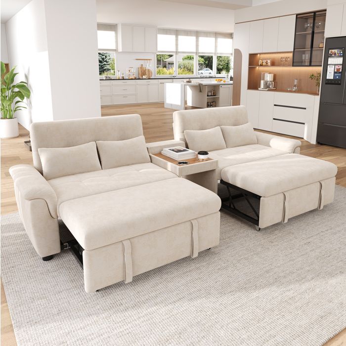Canapé convertible en U AESVAR 4 places avec double couchage coulissant chenille beige