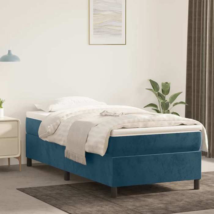 vidaXL Cadre à lattes bleu foncé 100x200 cm velours sans matelas cadre mi-double original velouté pour chambre adolescent garçon