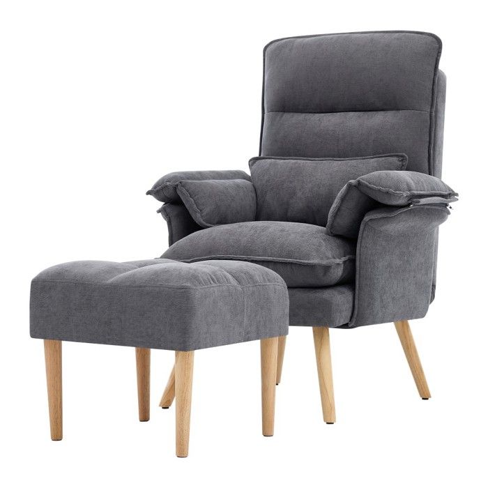 Fauteuil inclinable gris 85x78 5x112cm 5 positions réglables repose‑pieds oreillers pour salon et salle de séjour