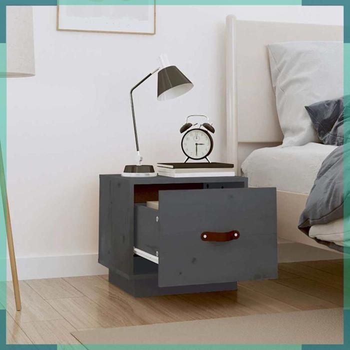 Tables de chevet - 818290 - 2 pcs - Bois de pin massif - Gris 40 x 34 x 35 cm