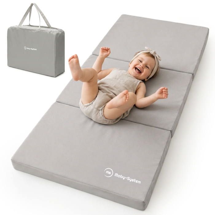 Matelas pliable gris pour lit parapluie - Moby System - Compatibilité 120 x 60 cm - Mousse respirante