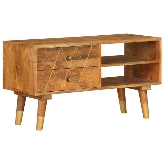 Meuble HIFI - Meuble TV 85 x 35 x 47 cm en bois de manguier massif avec 2 tiroirs pour Salon 660007