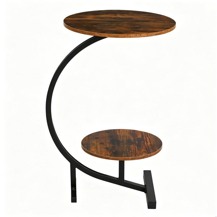 Table basse ronde à 2 niveaux effet bois MDF et métal 40 x 30 x 66 cm marron rustique