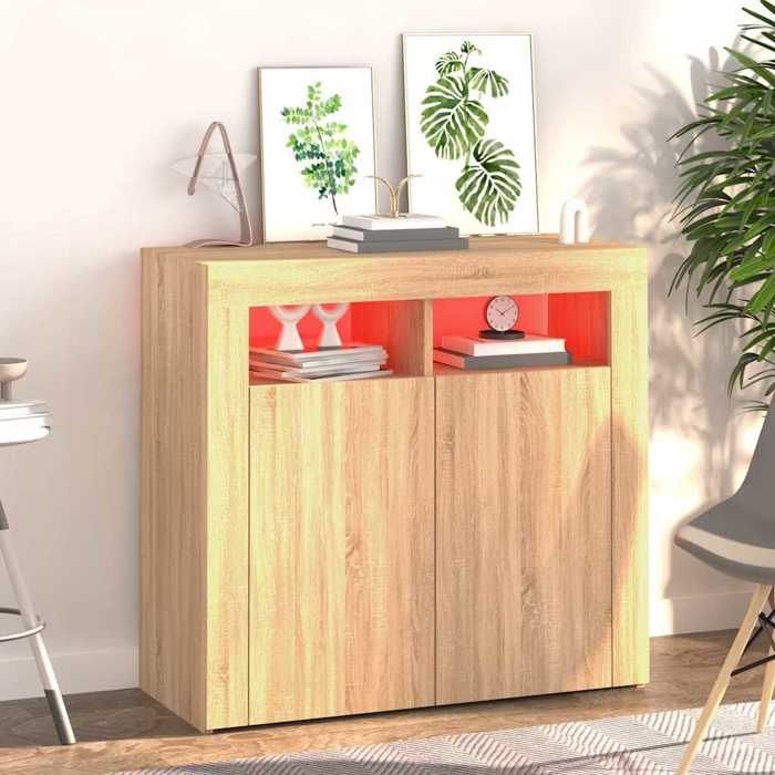 vidaXL Meuble rangement - Buffet avec lumières LED chêne sonoma 80x35x75 cm poisd:30kg &5927