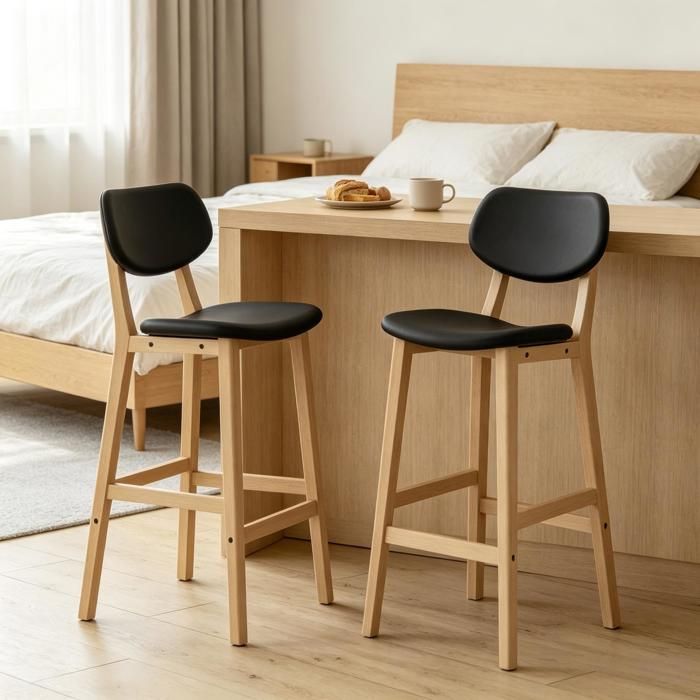 Tabouret de bar coloris noir en cuir et bois massif profondeur 375 cm hauteur 915 cm pour cuisine et salle à manger