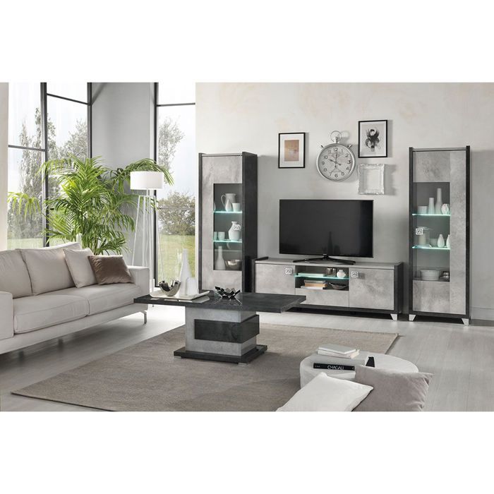 HOFFMAN - Ensemble Salon Complet Gris Aspect Béton HOFFMAN - Ensemble Salon Complet Gris Aspect Béton