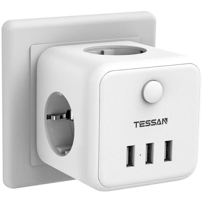 Prise Multiple USB-C PD20W 3 Prises - Rotative Parafoudre Blanc