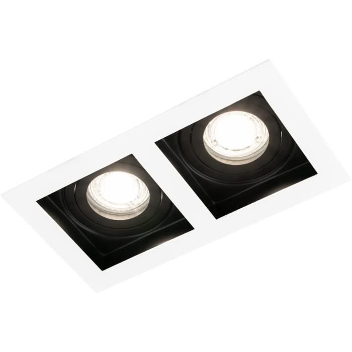 Spot encastrable plafond double RUTEN 2 blanc-noir LED GU10 G5.3 IP20 carré  orientable 777129 A216 - Cdiscount Maison