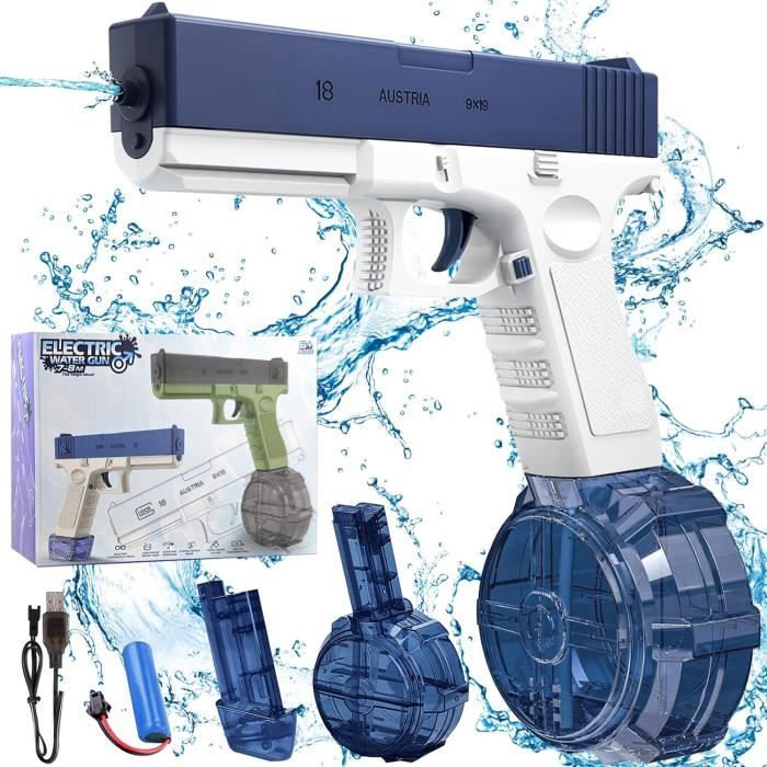 Pistolet à Eau électrique Puissant - Réservoir 434 Ml + 2 Recharges 58 Ml, Portée 8-10 M, Rechargeable USB - 8