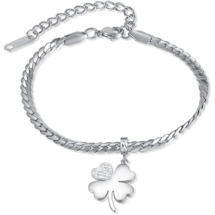 Ikara Porte-clés Trèfle à Quatre Feuilles En Acier Inoxydable Avec Pendentif En Forme De Feuille Verte