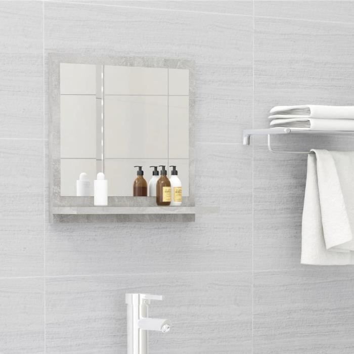 Miroir mural gris béton avec étagère - HOMIUSE - 40x10 5x37 cm - Aggloméré et acrylique