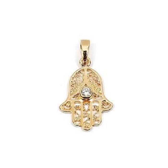 Pendentif main de Fatma zirconium transparent plaqué or 750/000 garanti
