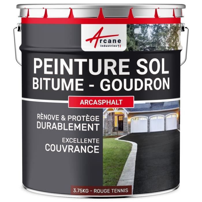 Peinture bitume goudron asphalte macadam résine sol extérieur - ARCASPHALT Rouge tennis - 3.75 Kg pour 7.5m2 en 2 couches