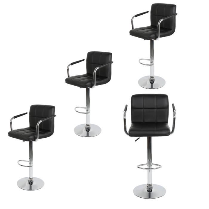 Lot de 4 tabourets de bar en simili noir - style contemporain - réglables en hauteur