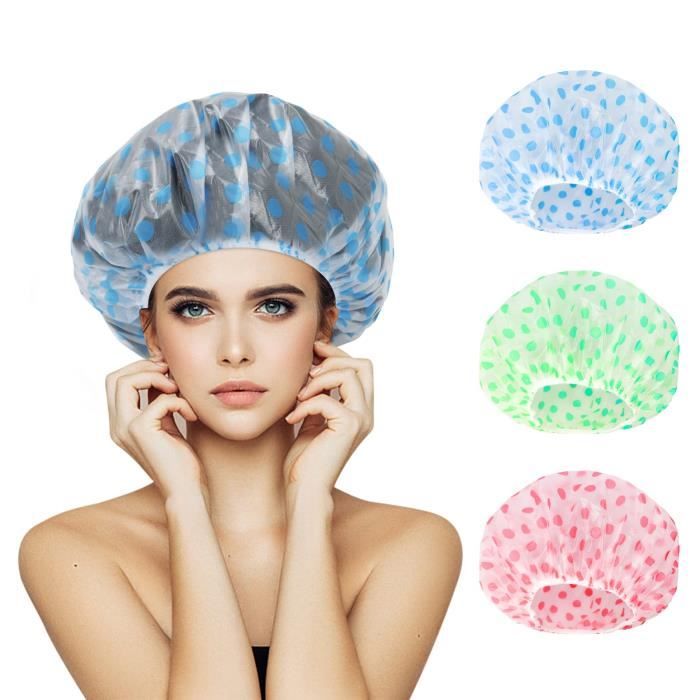 Lot de 2 bonnets de douche imperméables à double couche avec bande  élastique pour le bain de spa et de shampoing réutilisables pour femmes et  filles