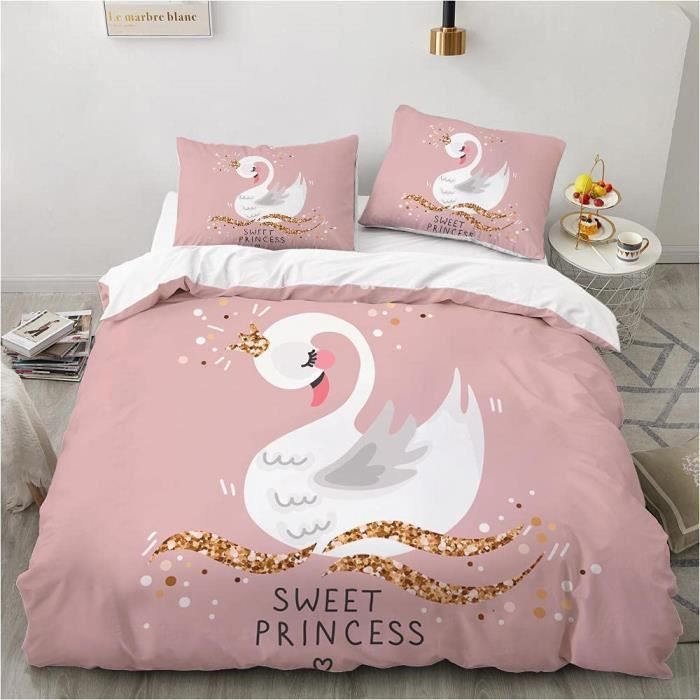 Parure de Lit pour Ado Fille ( Rose - Cygne - Princesse ), Housse de Couette  avec Fermeture éclair, 220x240 cm[1315] - Cdiscount Maison