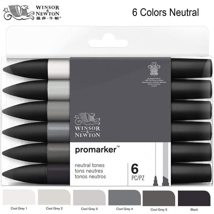 6 couleurs NEUTRE - stylo marqueur professionnel, Double face